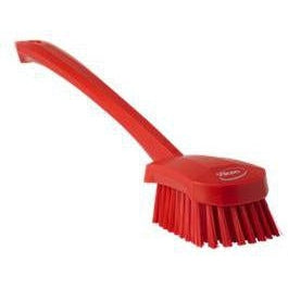 Stiff Washing Brush with Long Handle - 16.3"-Food Handling Tools-Vikan-Red-Polypropylene-
