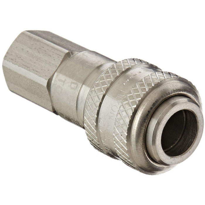 D-Type Industrial Pneumatic Female Threaded Coupler with Automatic Close-Industrial Hardware-Dixon-303 Stainless Steel-1/4" (0.25")-1/4" (0.25")