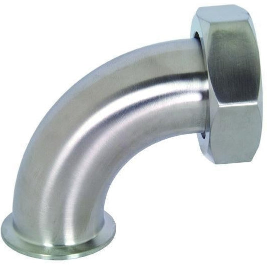 B2FMP-14 90° Tri-Clamp by Plain Bevel Seat with Hex Nut Elbows-Sanitary Fittings-Dixon-