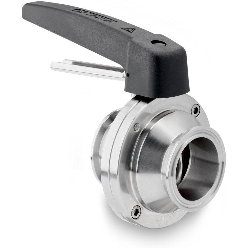 K100 Butterfly Valve with Clamp Ends-Sanitary Valves-Tassalini-304 Stainless Steel-7M8 Two Position Plastic-1"