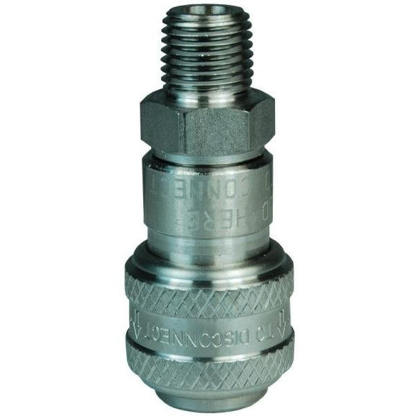 D-Type Industrial Pneumatic Male Threaded Coupler with Automatic Close-Industrial Hardware-Dixon-303 Stainless Steel-1/4" (0.25")-1/4" (0.25")